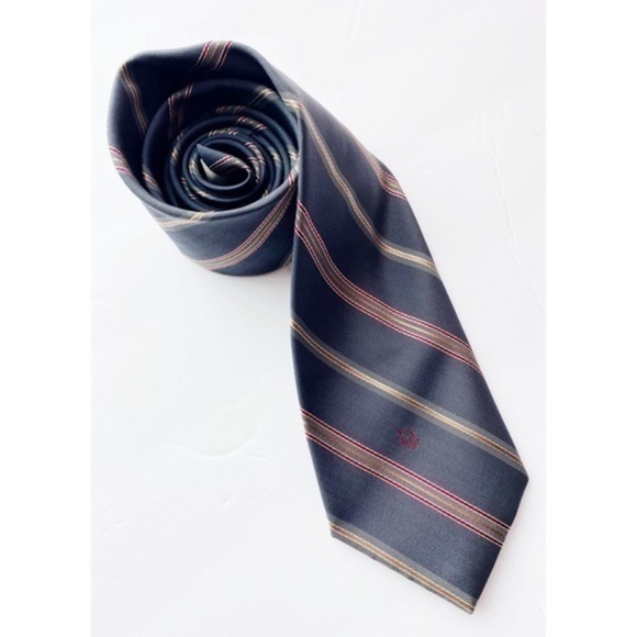 Christian Dior • Vintage Striped Tie Grey Red - Picture 1 of 4